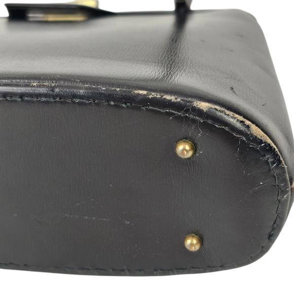 VNT 1970s black leather handbag purse snap lock frame fair condition - Picture 10 of 14